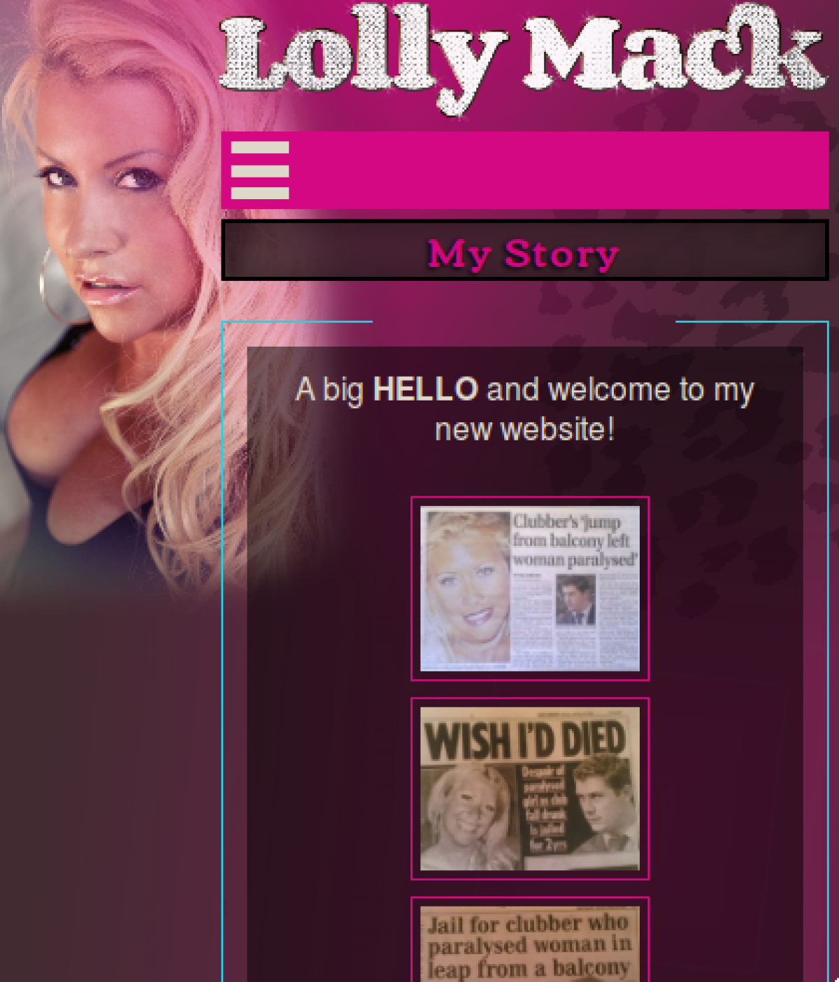 Lolly Mack home page on mobile